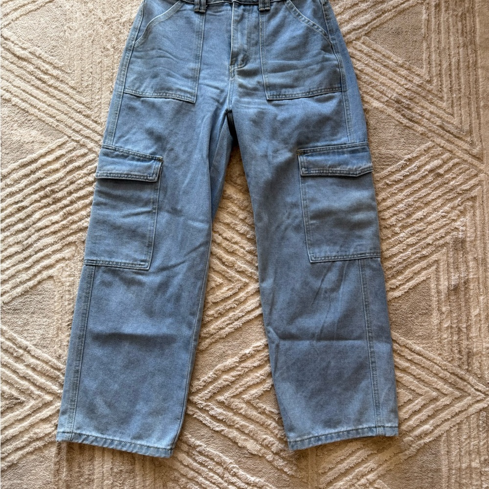 SHEIN PETITE Flap Pocket Straight Leg Jeans